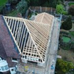 Timber dormer construction on pitched roof by carpenters in Nottingham.