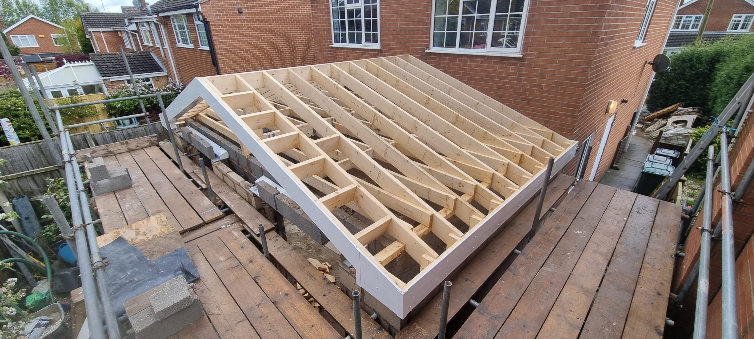 Traditional cut roof with timber rafters built by roof carpenters in Nottingham